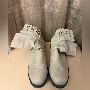 Stylish Gray Ankle Boots with Studded Cuffs